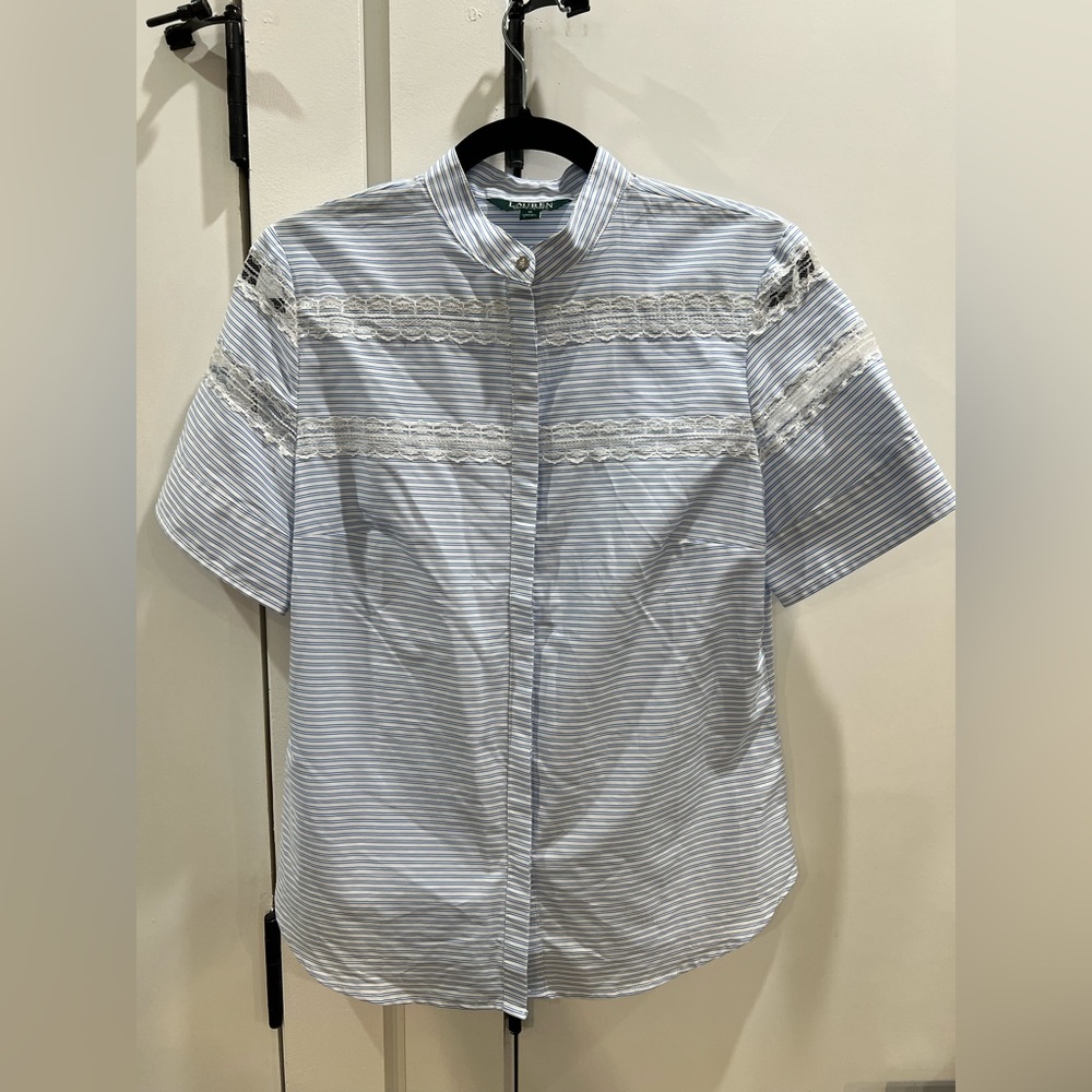Lauren striped button up with lace